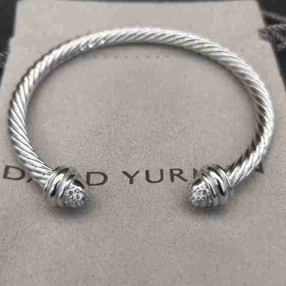David Yurman® Jewelry - David Yurman Cable Classic Cuff Bracelet Pave Diamond Tip Silver Tone Unisex
